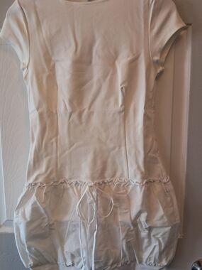 Women’s White Short-Sleeve Drawstring Hem Dress